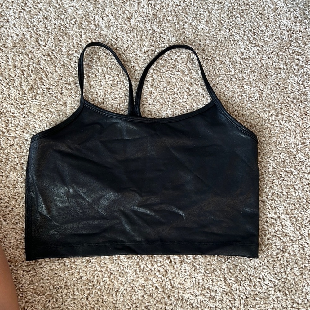 OFFLINE by Aerie shiny hugger top. Leather look. Black. Size medium.